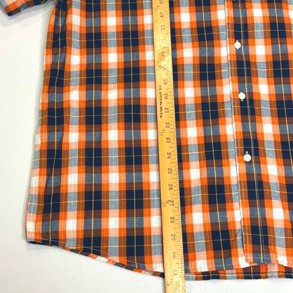 Chaps Mens XXL Easy Care Plaid Button Down Shirt Orange Navy Blue Short Sleeve - Picture 6 of 9